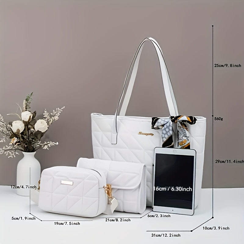 Gesteppte PU-Tasche im lässigen Plaid-Muster (Schwarz/Weiß)