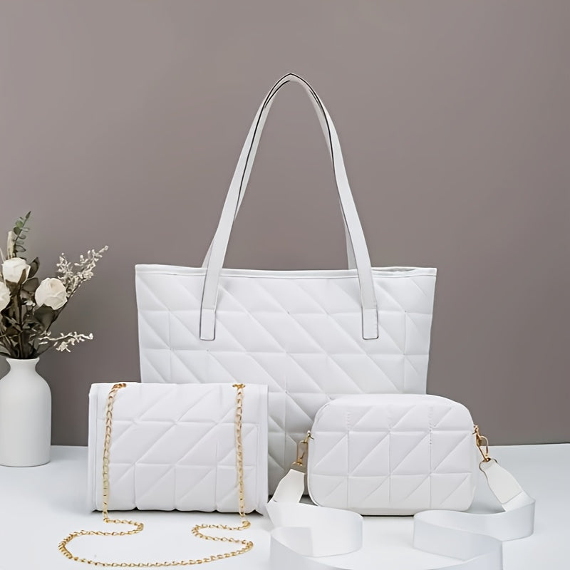 Gesteppte PU-Tasche im lässigen Plaid-Muster (Schwarz/Weiß)