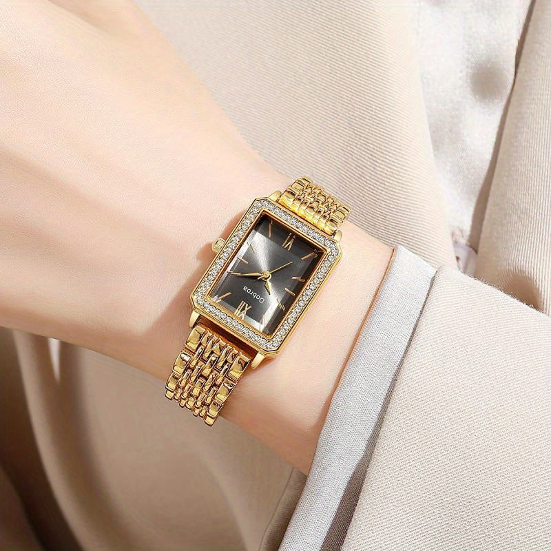 Moderne Armbanduhr: Rechteckiges Design mit robustem Edelstahl-Legierungs-Band