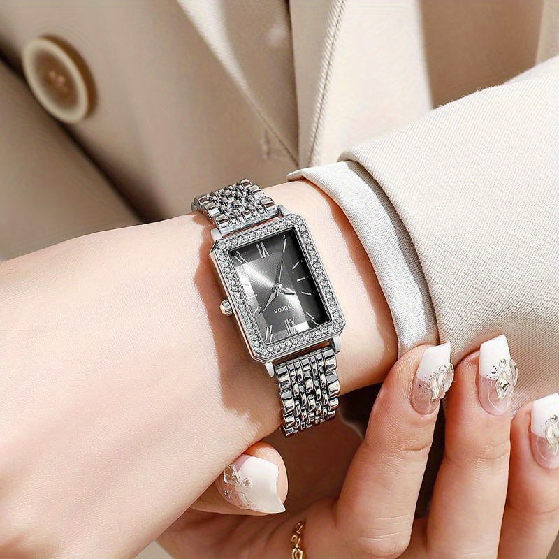 Moderne Armbanduhr: Rechteckiges Design mit robustem Edelstahl-Legierungs-Band