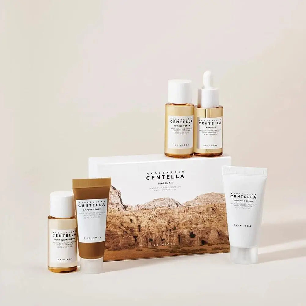 Centella Asiatica Reise-Set (5-teilig) – Tragbares Mini-Hautpflege-Kit für unterwegs | Beruhigt, repariert und spendet Feuchtigkeit