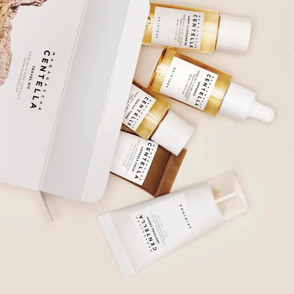 Centella Asiatica Reise-Set (5-teilig) – Tragbares Mini-Hautpflege-Kit für unterwegs | Beruhigt, repariert und spendet Feuchtigkeit